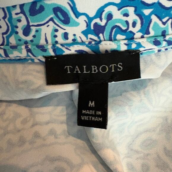 Talbots Paisley Print Wrap Shift Dress 3/4 Sleeve Midi Skirt Blue White - M - Picture 9 of 9